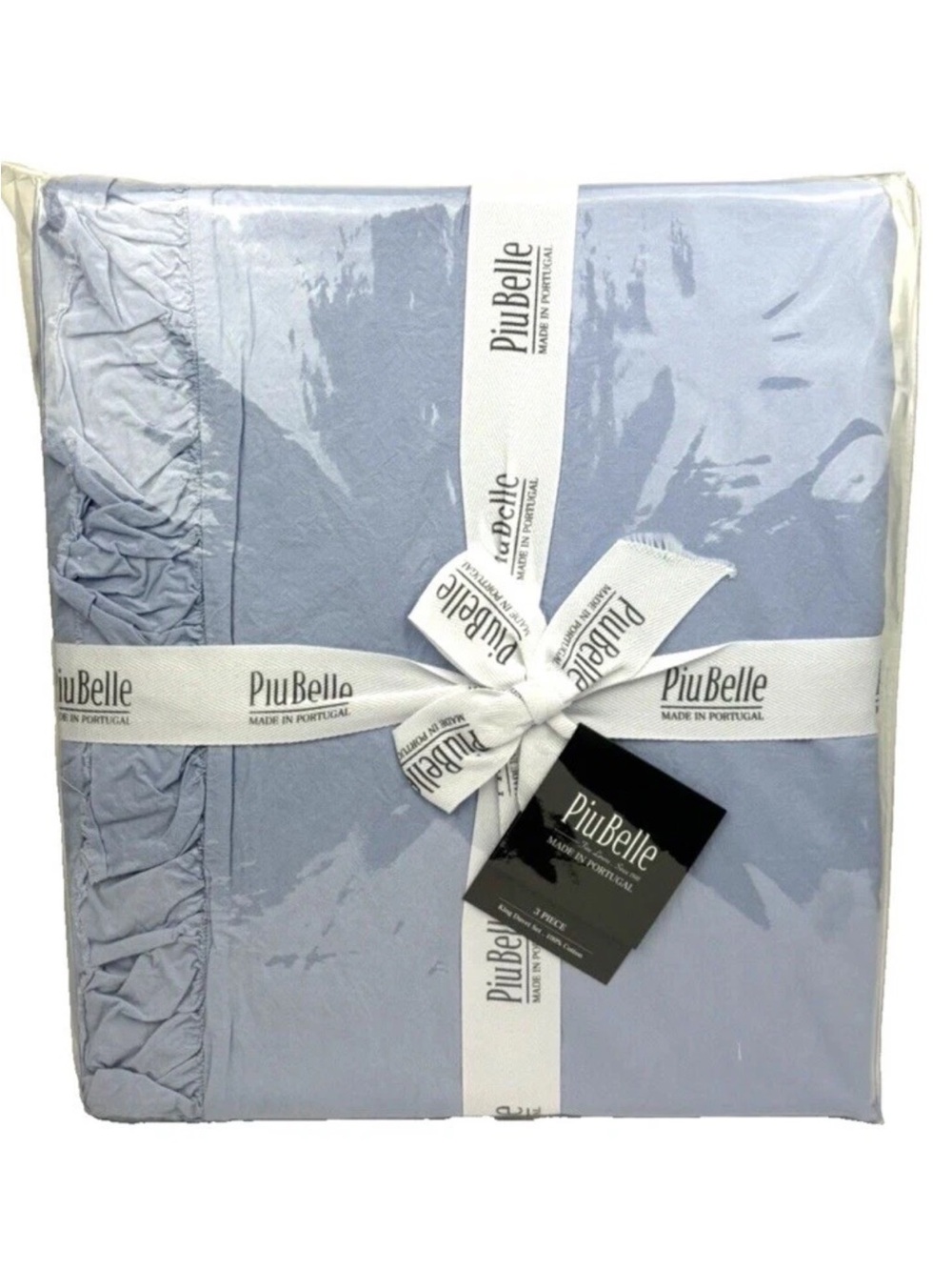 3pc PiuBelle Ruffle Raw Edge KING Duvet Cover Sham Set Blue Cotton Cottage new